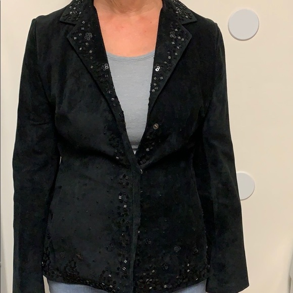 Suede leather black jacket with bits ornaments - Picture 3 of 4